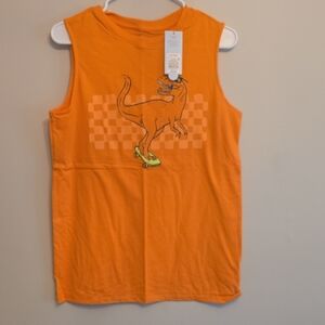Cat & Jack Boys Orange Sleeveless Top with Skateboarding T Rex